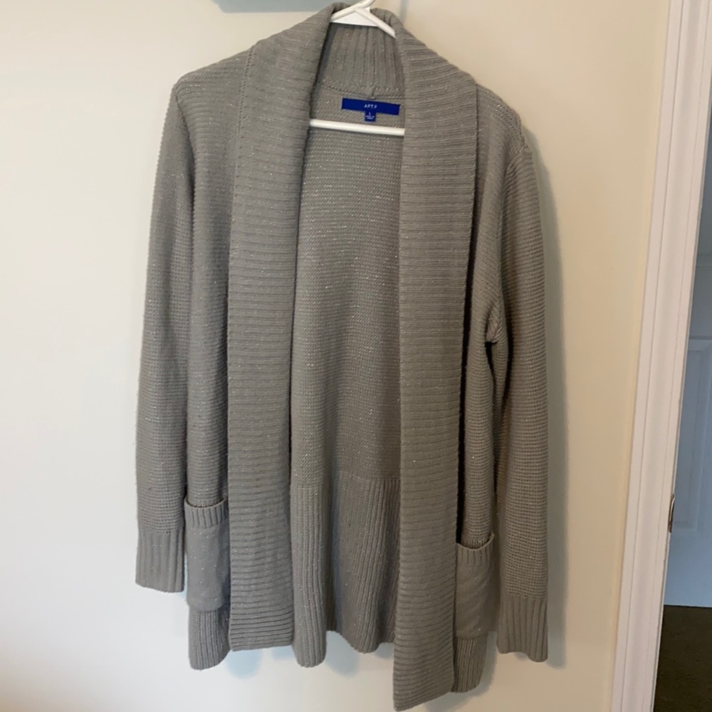 Silver Sparkly Apt 9 Cardigan Sweater Sz L-EUC